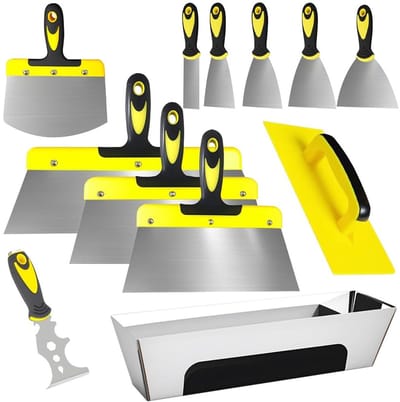 12-delige roestvrijstalen spatelset met ergonomische handgreep voor gipsplaat, pleisterwerk en behangwerk