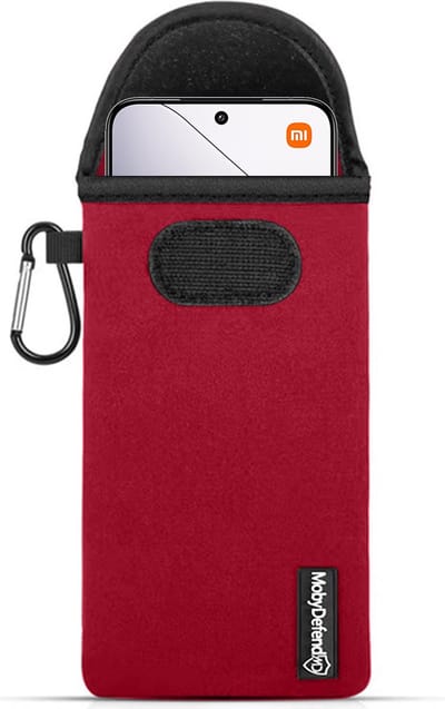 MobyDefend Hoesje - Geschikt voor Xiaomi 14 - Neopreen Pouch Met Karabijnhaak - Insteek - Riemlus - Rood