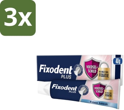 3 x Fixodent Kleefpasta Plus 40 gr - Kleefpasta Kunstgebit - Food Barrier Kunstgebit - Kunstgebit Fixatie - Kunstgebit Bescherming - Voedselresten Bescherming