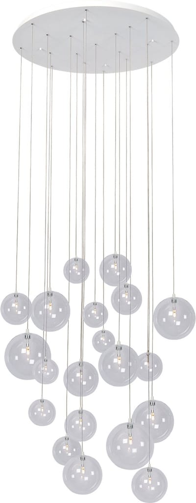 Atmooz Camau 20 Hanglamp – DIA 80 H 400 CM – Wit – Moderne Vide Lamp voor Hoog Plafond – 20 Glazen Bollen – Design Hanglamp Woonkamer – Luxe Ronde Hanglamp – G4