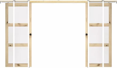 Vente-unique Dubbele schuifdeur met klamplaagsysteem in hout en gehard glas - 3 vensters - 2 x H205 x L83 cm - ACOSTA II