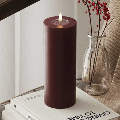 Luxe LED kaars - Bourgogne Rood LED Candle 7.5 x 20 cm - net een echte kaars! Deluxe Homeart