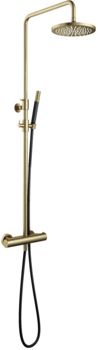 Hotbath Cobber - Stortdoucheset - 200 mm Hoofddouche - 360 mm Hartafstand - Glijstang - Staafmodel Handdouche - Geborsteld Messing - Opbouw - 1/2 Inch Aansluiting - V02