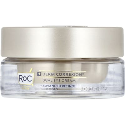 RoC, Derm Correxion®, Dual Eye Cream, Advanced Retinol and Peptides, Fragrance-Free, 0.34 fl oz (10 ml) each white