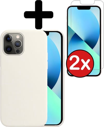 Hoesje - Met 2x Screenprotector - Geschikt voor Apple iPhone 13 Pro - Sterk & Shockproof - Telefoon Hoes - Back Cover - Siliconen Case - Telefoonhoes - Wit