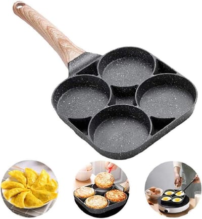 Koekenpan met 4 Gaten - Omeletpan Pannenkoekpan - Ontbijt Bakken - Antiaanbak Maifansteen - 75 Inch Diameter - Zwart