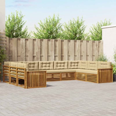 vidaXL - Buiten - bank - set - 9 - st - Natuurlijk - en - Beige - Massief - Acacia - Hout