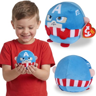 TY MARVEL Captain America ronde mascotte, om mee te gooien, zacht knuffeltje BEANIE BALLS 9 cm