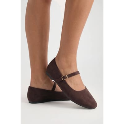 boohoo Dames Ballerina's Van Imitatiesuede Met Bandjesdetail | Chocoladebruin | Maat: 39