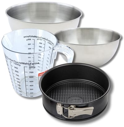 Bakkersset met 20 cm springvorm, 2 mengkommen, maatbeker en spatel Zenker