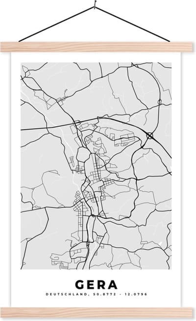 Posterhanger incl. Poster 40x60 cm - Schoolplaat - Kaart - Gera - Duitsland - Stadskaart - Plattegrond - Textielposter - Blanke latten - Stadskaart