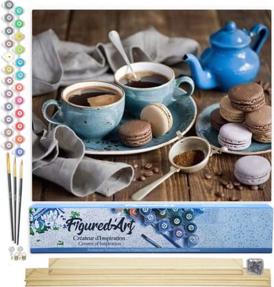 Figured'Art Schilderen op Nummer Volwassenen canvas Warme chocolademelk - Handwerk acrylverf Kit DIY Compleet - 40x50cm met DIY houten lijst