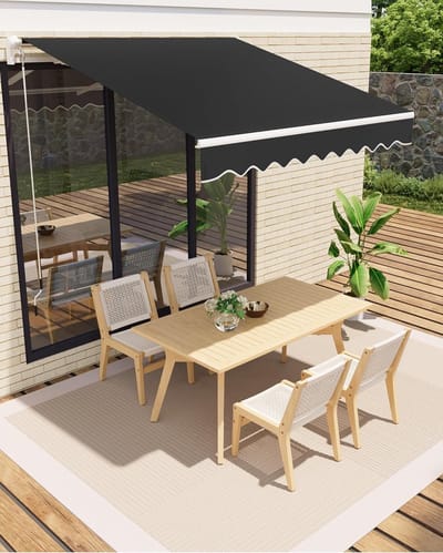 Knikaarmscherm 350x250 cm - Zonnescherm met Slinger en Wandhouder - UV50+ & Waterafstotend - Verstelbare Luifel voor Terras en Balkon - Zwart