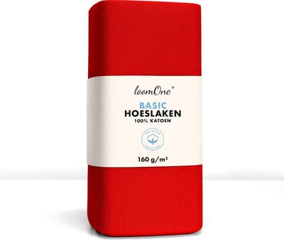 Loom One Hoeslaken – 100% Jersey Katoen – 90x200 cm – tot 25cm matrasdikte– 160 g/m² – Rood