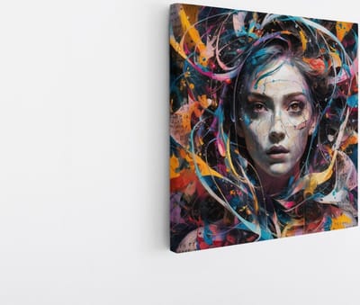 Saammp Canvas Schilderij - Kleurrijke Vrouw - abstract - 20x20 - Foto op canvas - Wanddecoratie - Muurdecoratie Woonkamer - Slaapkamer decoratie - Canvas Print