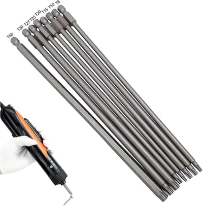 200 mm Torx Schroevendraaier Sets, 8 Stuks Langes Schroevendraaierbits 1/4'' Zeskantige Schroefmoerbits, Magnetische Torx-bitset T8-T40, S2 Stalen Slagmoerbits