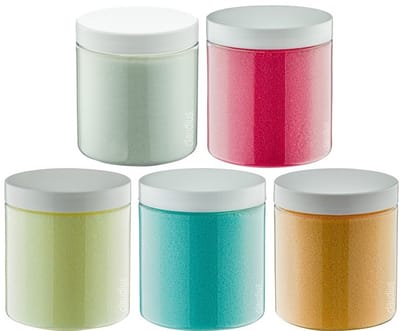 Scrubzout - 300 gram - set van 5 verschillende geuren - Witte Deksel - Zen Moment, Hamam, Appel-Kaneel, Eucalyptus en Fruity Melon - Hydraterende Lichaamsscrub - Cadeau
