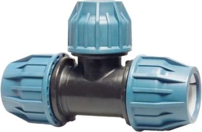 Jason T-stuk 90° PP 40 mm x 1" x 40 mm knel x binnendraad x knel 16bar zwart/blauw DVGW/KIWA/WRAS/SVGW