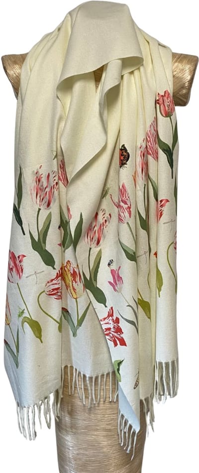 Pashmina Sjaal – Crèmekleurige Achtergrond - Tulp - tulpen - Bloemen – 70 x 200 cm – Signare - Jacob Marrel Tulpdesign
