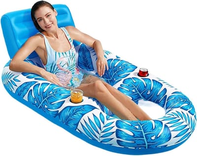 Drijvend zwembad ligbed - Opblaasbare stoel - Ontspannen op water - Met bekerhouder - 160x120 cm - Blauw
