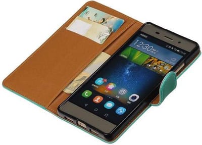 Zakelijke Book Case Telefoonhoesje Geschikt voor de Huawei P8 Lite - Portemonnee Hoesje - Pasjeshouder Wallet Case - Groen