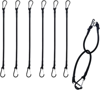 Spanrubber met Haken - Rubberen Spanband - Bagage Vastzetten - Met Karabijnhaak - 6x 80cm - Zwart