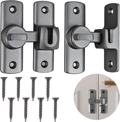 Set van 2 Grijze Aluminium Alliage Deursluitingen, Snelsluiting voor Badkamer, Slaapkamer en Schuifdeuren