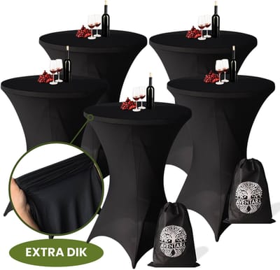 Statafelrok Zwart x 5 – ∅80-85 x 110 cm met Opbergtas – Statafelhoes Stretch Stof – Kras- en Vouwvrije Statafel Rok Extra Dik – Sta Tafelrok - 5 Stuks – Statafelhoezen Voor Horeca, Evenementen, Feest, Bruiloft en Partijen