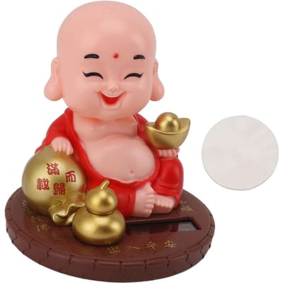 Kleine Monnik Ornament Zonne-energie Knikkend Hoofd Kleine Monnik Figuur voor Kantoortafel Ramen Auto rood