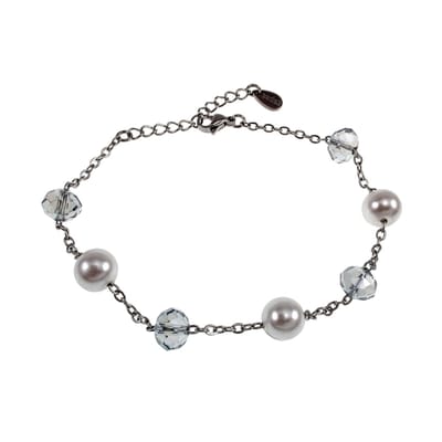RVS Armband met Oostenrijks Kristal en Witte Kristalparels, Dames, Verstelbaar 16 - 19cm - Handgemaakt door esde2