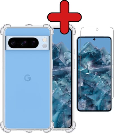 Hoesje - Met Screenprotector - Geschikt voor Google Pixel 8 Pro - Sterk & Shockproof - Back Cover - Siliconen Case - Telefoon Hoes - Shock Proof - Telefoonhoes - Transparant