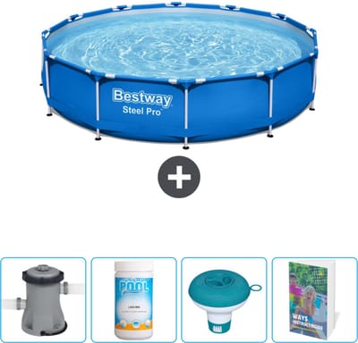 Bestway Rond Steel Pro Zwembad - 366 x 76 cm - Blauw - Inclusief Pomp Chloor - Chloordrijver - Zwembadgids