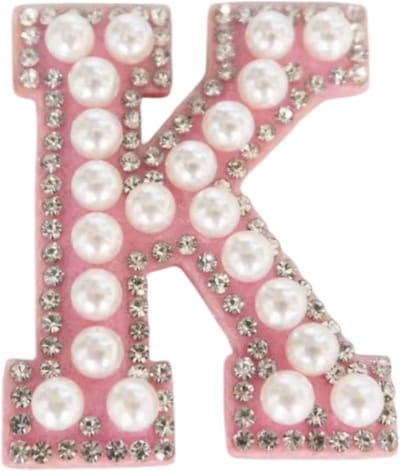 Strass Applicatie Alfabet Letter - 4,5 CM hoog - A t/m Z - Letter K - Roze met witte parels en stenen - Niet strijkbaar