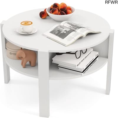 RFWR® Moderne Ronde Salontafel met 2 Verdieningen en Opbergruimte - 74,5 x 74,5 cm