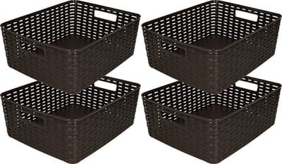 PlasticForte Opbergmand/kastmandje - 4x - 12 liter - bruin - geweven kunststof - 36 x 28 x 13 cm