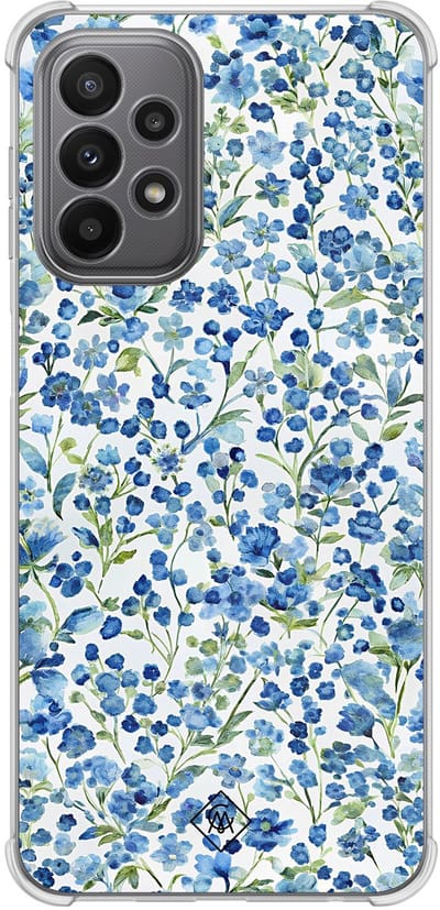 Casimoda® hoesje - Geschikt voor Samsung Galaxy A23 - Vintage Blue Floral - Shockproof case - Extra sterk - Siliconen/TPU - Blauw, Transparant
