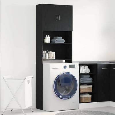 vidaXL - Wasmachinekast - 64x24x190 - cm - spaanplaat - zwart - eikenkleurig