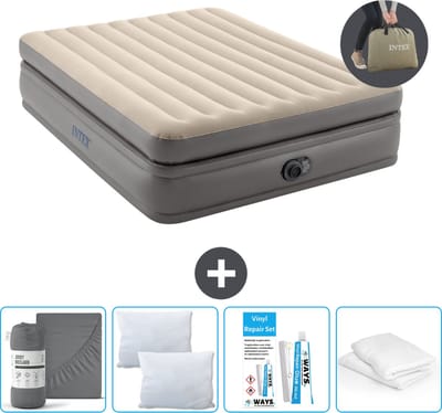 Intex Luchtbed - 2-Persoons - 152 x 203 x 51 cm - Grijs - Inclusief pomp - Hoeslaken - Kussen - Kussenbeschermer en Reparatieset