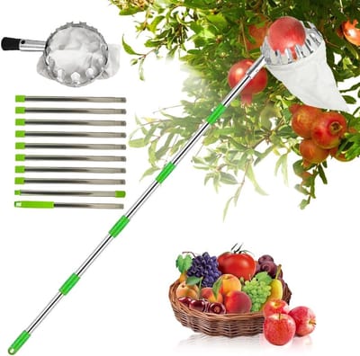 Fruitplukker Telescoopsteel - Appelkersenplukker - Fruit Oogsten - Met Katoenen Zak - 42 Meter - Zilver