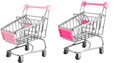 2 stuks mini-winkelwagen, mini-supermarkt, handwagen, Mmini-winkelwagen, Mmini boodschappenmand voor volwassenen, tafeldecoratie, make-uphouder, opbergrek (roze)