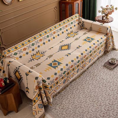 Dailygoods- Plaid Ademend - Vintage Geïnspireerd - Multi-use Bankdeken - 180x180 cm - Polyester/Katoen - Geometrisch Patroon - Machinewasbaar - Deken