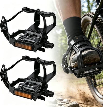 KZQ 1 Paar Fietspedalen met clips en riemen - Fietspedalen - Teenkooien - 9/16"‑20 TPI - Nylon fietspedalen - Teenclips - Riemen voor hometrainer, outdoorfietsen en spinning-fietsen