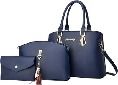 Bovista Handtas Dames - Schoudertas - School - Shopper - Schooltas - Werktas - 3-Delige Set - Donkerblauw