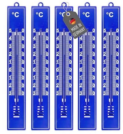 Set van 5 analoge thermometers voor binnen en buiten - Nauwkeurige temperatuurmeting zonder batterij, weerbestendig, 17,5 cm