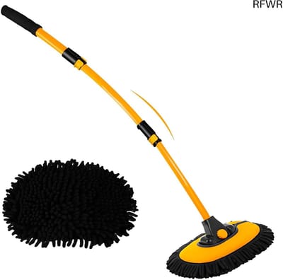 Autoborstel Telescoop - Reinigingsmop - Voertuig Glans - 15 Graden Gebogen - 110 cm - Zwart Geel