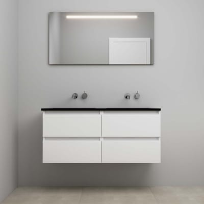 On-Line Badkamermeubelset - 120 cm - Voorgemonteerd - Ladestructuur - Acryl Wastafel - zonder Kraangat - Spiegel met LED-Verlichting - Hoogglans Wit