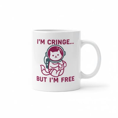 I’m Cringe But I’m Free Grappige Kat Astronaut Mok – Schattige Ruimte Quote Keramische Koffiemok – 330 ml