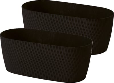 Form Plastic Plantenbak/bloembak Waves - 2x - kunststof - zwart - L27 x B12 x H11 cm - rond