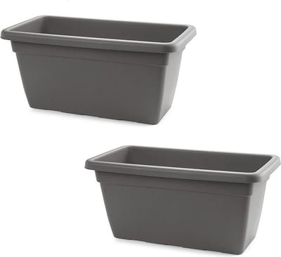 PlasticForte Plantenbak - 2x stuks - antraciet grijs - rechthoekig - 60 x 32 x 27 cm - Bloemenbak voor buiten