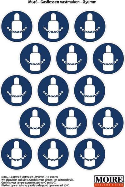 Pictogram sticker 75 stuks M046 - Gasflessen vastmaken - 50 x 50 mm - 15 stickers op 1 vel